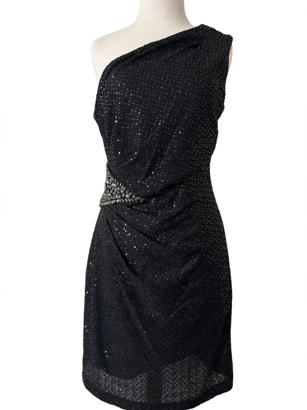 Jackie Jon one shoulder black  sequin cocktail party dress size 10